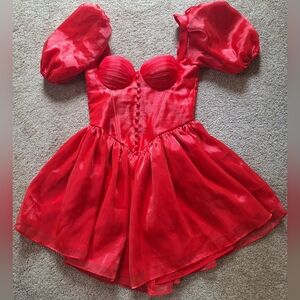 NWT Adeirlina Red Corset  Style Puff Sleeve Lined Red Mini Dress Womens S/XS